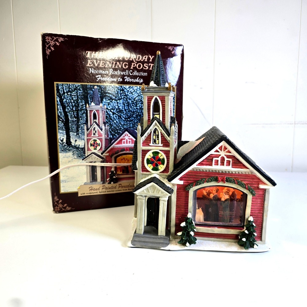 Norman Rockwell Saturday Evening Post Freedom to Worship Porcelain House Red